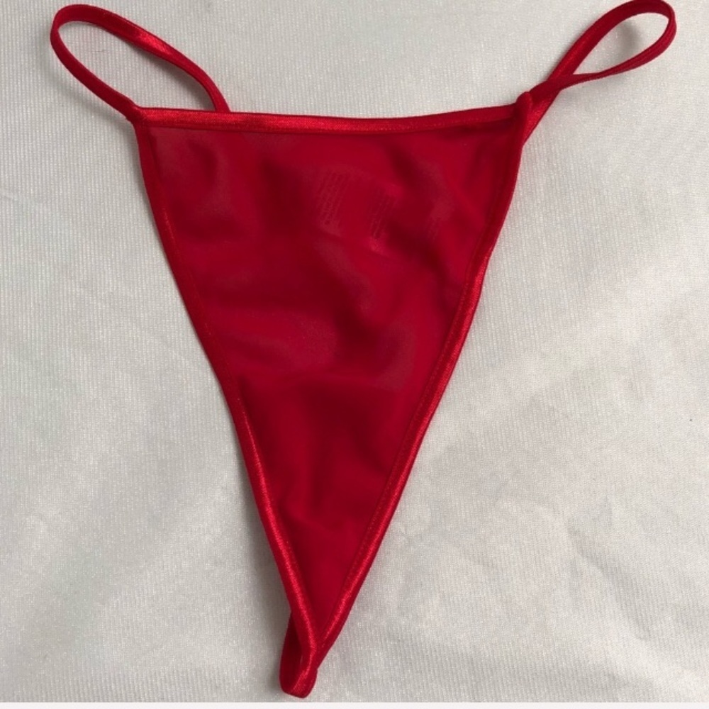 Red satin thong panty M
